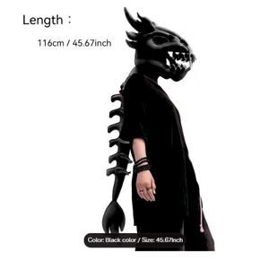 Gothic Dragon Skull Hood - Long Spine Tail 45.67in Black Cosplay Plush Headpiece